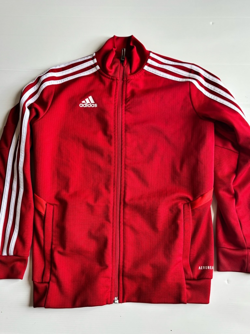 Adidas Kids Red Track Jacket 3 Stripe Zip Up Size Small